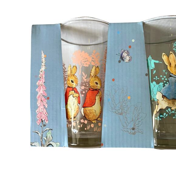 Beatrix Potter Peter Rabbit Glass Tumblers 16oz Set of 4 Spring Floral NEW - Picture 6 of 15